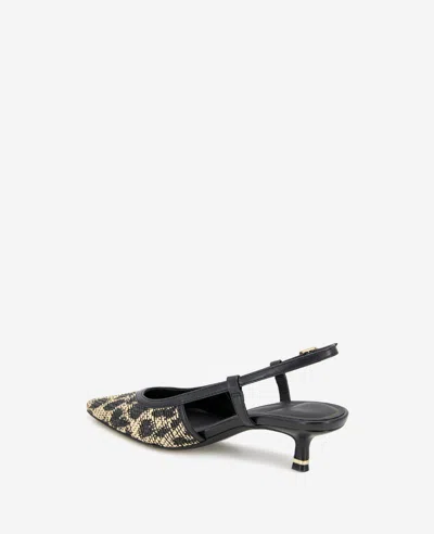 Kenneth Cole Martha Leopard Raffia Kitten Heel Slingback In Natural,black Raffia