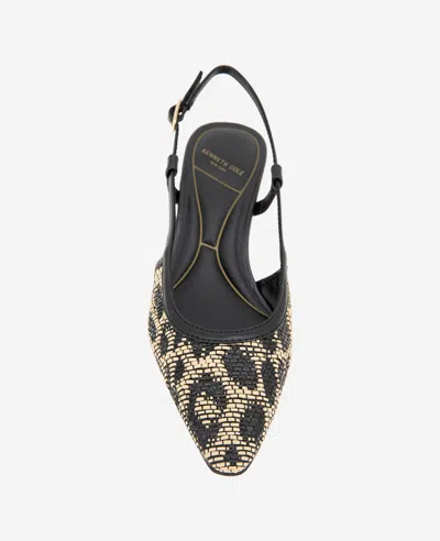 Kenneth Cole Martha Leopard Raffia Kitten Heel Slingback In Natural,black Raffia