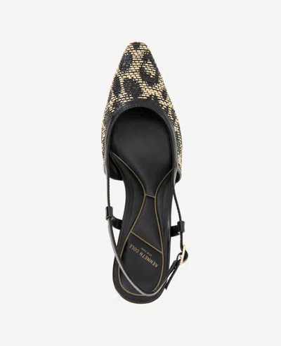 Kenneth Cole Martha Leopard Raffia Kitten Heel Slingback In Natural,black Raffia