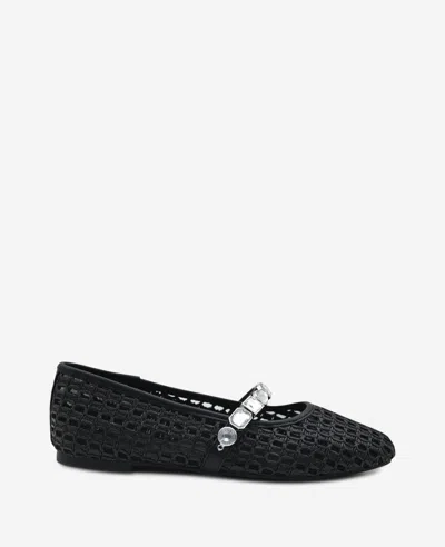 Kenneth Cole Zeta Raffia Jewel Mary Jane Flat In Black Raffia