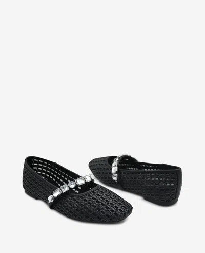 Kenneth Cole Zeta Raffia Jewel Mary Jane Flat In Black Raffia