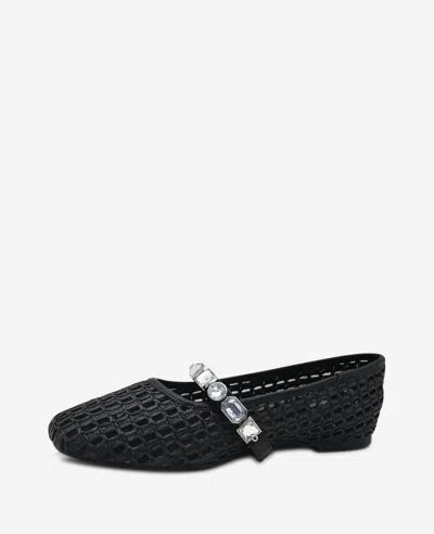 Kenneth Cole Zeta Raffia Jewel Mary Jane Flat In Black Raffia