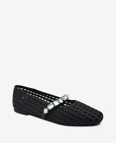 Kenneth Cole Zeta Raffia Jewel Mary Jane Flat In Black Raffia