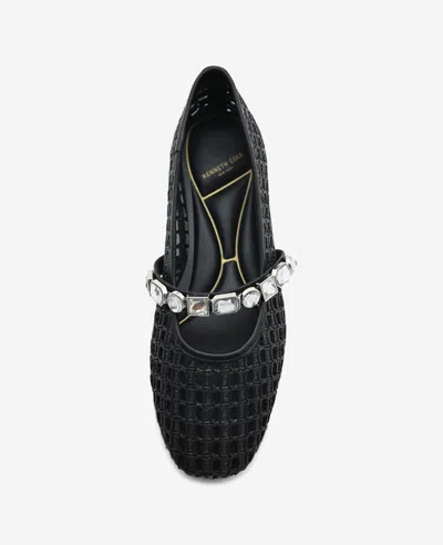 Kenneth Cole Zeta Raffia Jewel Mary Jane Flat In Black Raffia