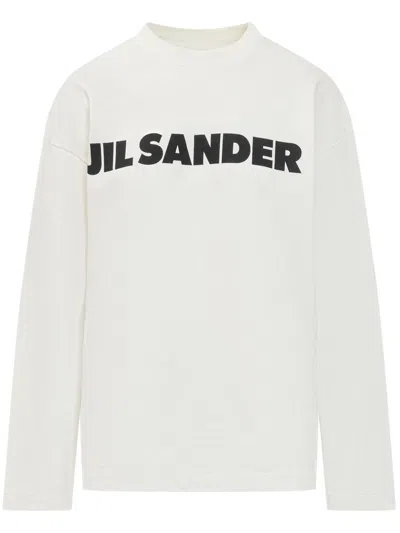 Jil Sander Crew Neck Long Sleeves T-shirt With Ribbed Collar And Printed Logo On The Front Clothing In Multicolor