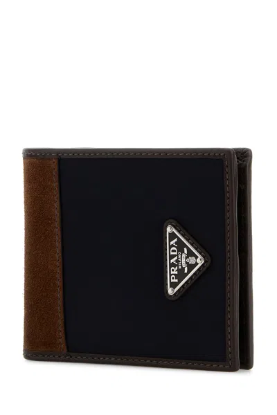 Prada Two-tone Fabric And Suede Wallet