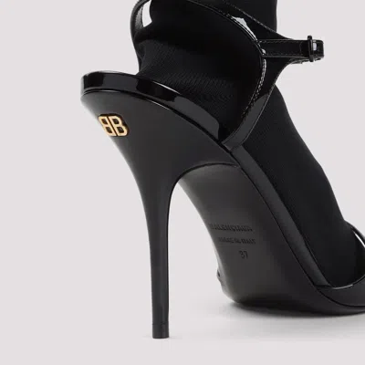 Balenciaga Avenue Sock Black Sandal In Patent Leather And Mesh In Black