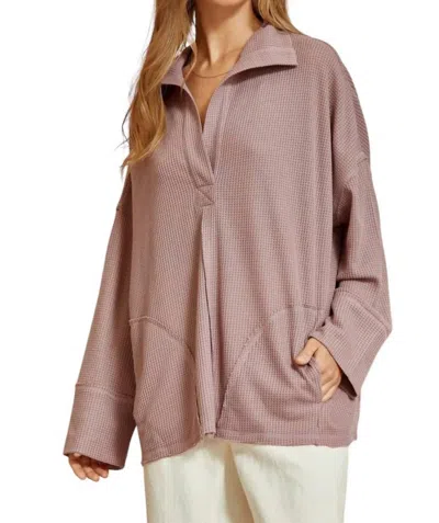 Andree By Unit Snatch It Up Waffle Knit Top In Dusty Lavender In Yellow