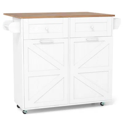 Hivvago Rolling Kitchen Island With Trash Can Cabinet And Rubber Universal Wheels
