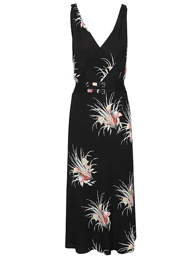 Prada Women Orchid Print Midi Dress In Black