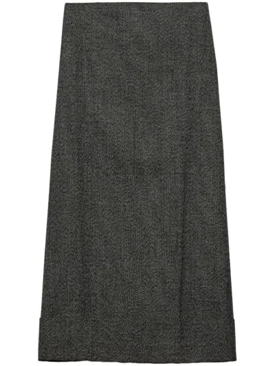 Prada Black/white Wool Weave Midi Skirt In Black