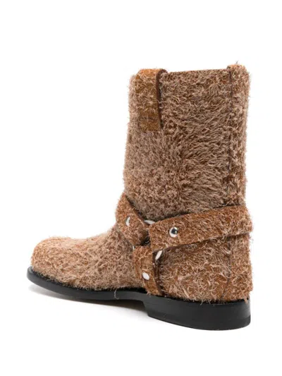 Loewe Campo Leather Biker Boots In Brown