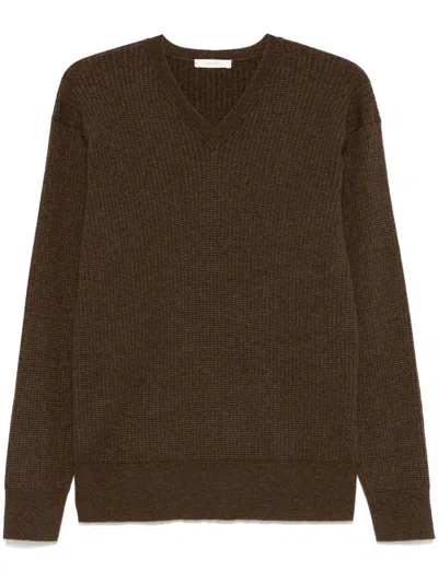 The Row Main The Row Cashmere Blend V-necked Sweater In Brown