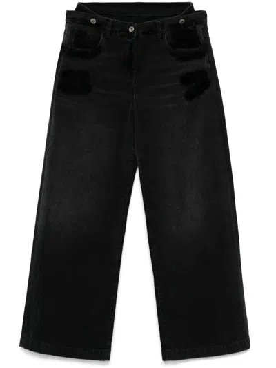 Attico High Waist Wide-leg Denim Jeans In Black