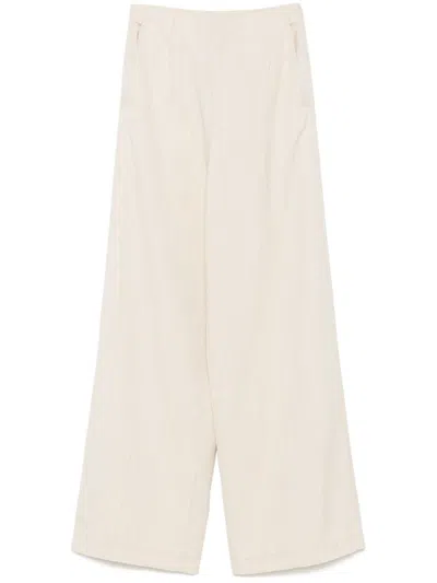 Forte Forte Viscose Wool Slub Flat Front Pants In Beige