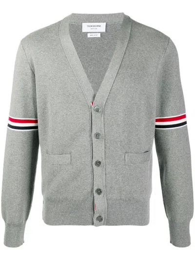 Thom Browne 4-bar Stripe V-neck Cardigan In Gray