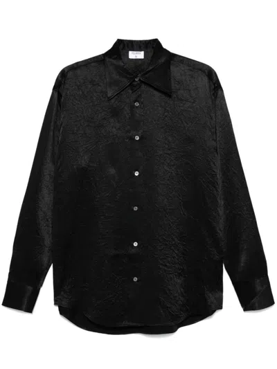 Filippa K Crinkle Shirt With Oversized Pointed Collar In Black