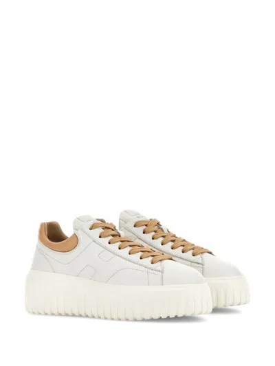Hogan Ivory Sneakers With Platform Sole And Rounded Toe In Multicolor