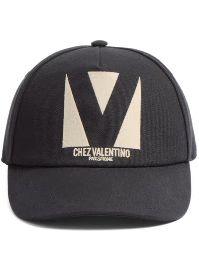 Valentino Garavani Black Baseball Cap With Butter Logo In Adjustable Cotton Women In Black