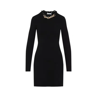 Rabanne Womens Chain-embellished Stretch-cotton Mini Dress Black In Black