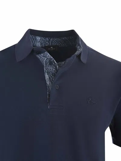 Etro Cotton Pique Polo Shirt In Blue