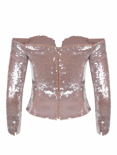 Self-portrait Sequin Off-the-shoulder Top In Beige