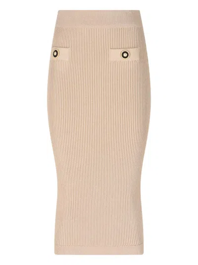 Balmain Ribbed Knee-length Pencil Skirt In Beige