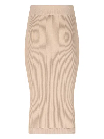 Balmain Ribbed Knee-length Pencil Skirt In Beige