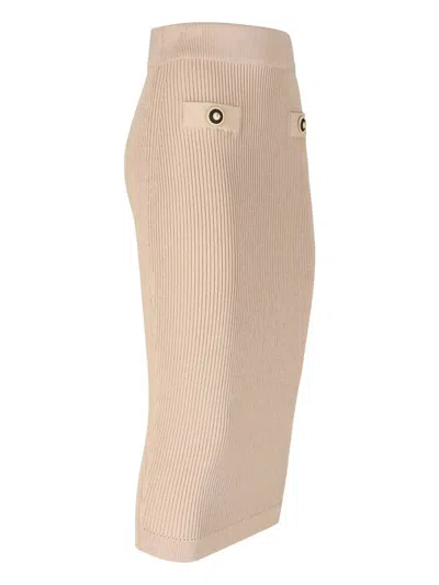 Balmain Ribbed Knee-length Pencil Skirt In Beige