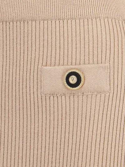 Balmain Ribbed Knee-length Pencil Skirt In Beige