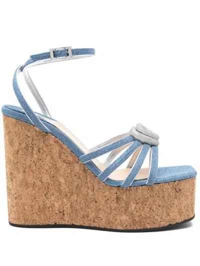 Mach&mach Double Heart Cork Wedge Sandals 120mm In Blue