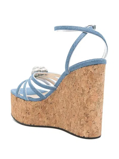 Mach&mach Double Heart Cork Wedge Sandals 120mm In Blue