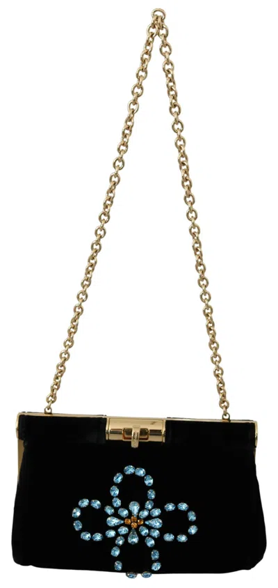 Dolce & Gabbana Velvet Evening Party Crossbody With Crystal Studs