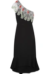 PETER PILOTTO One-shoulder crocheted lace-paneled stretch-cady dress