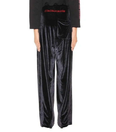 Shop Vetements Embroidered Velour Track Pants In Black