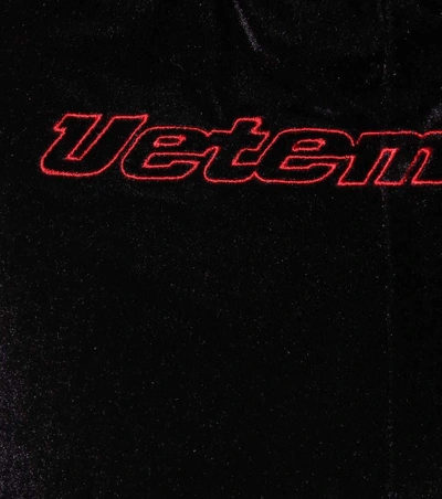 Shop Vetements Embroidered Velour Track Pants In Black