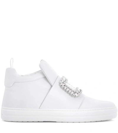 Shop Roger Vivier Sneaky Viv Embellished High-top Leather Sneakers In White