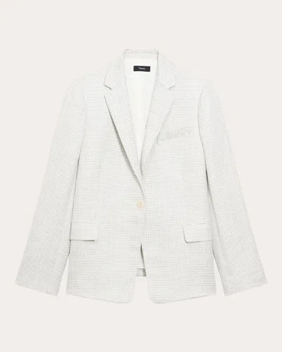 Theory B.mel Houndstooth Check Slim Fit Linen Blend Blazer In White