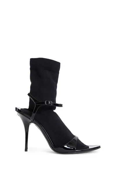 Balenciaga Avenue Sock Black Sandal In Patent Leather And Mesh In Black