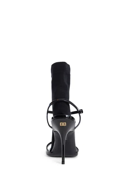 Balenciaga Avenue Sock Black Sandal In Patent Leather And Mesh In Black