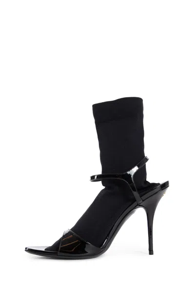 Balenciaga Avenue Sock Black Sandal In Patent Leather And Mesh In Black