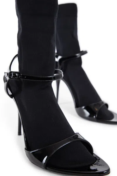 Balenciaga Avenue Sock Black Sandal In Patent Leather And Mesh In Black