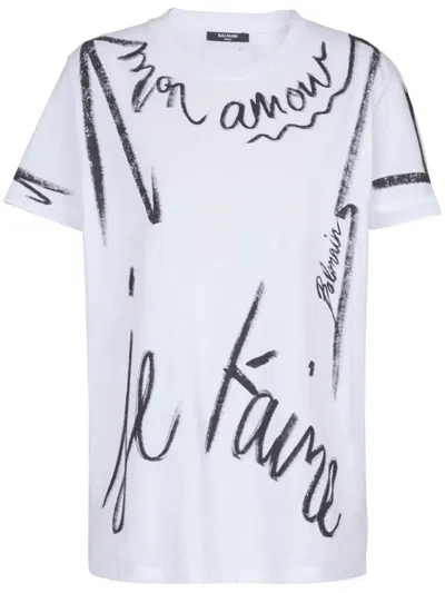 Balmain Sl Writing Printed T-shirt In White