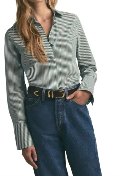 Favorite Daughter The Classic Stripe Cotton Poplin Button-up Shirt In Green