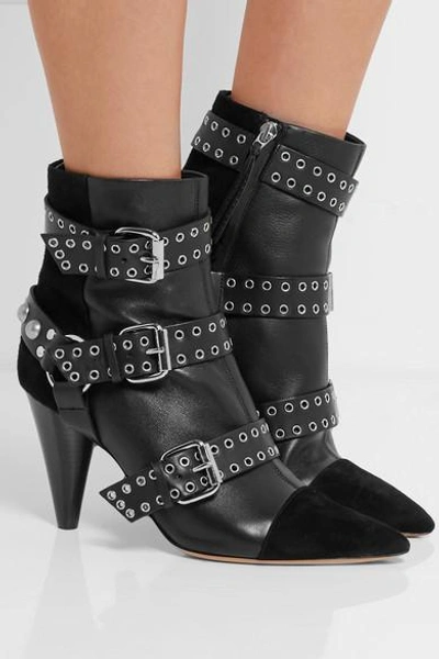 Shop Isabel Marant Lysett Buckled Leather And Suede Boots