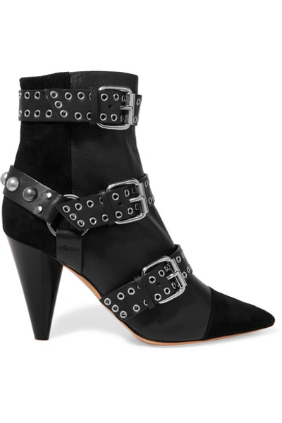 Shop Isabel Marant Lysett Buckled Leather And Suede Boots