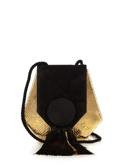 Saint Laurent 'opium' Genuine Snakeskin & Leather Saddle Bag - Metallic In Or/noir