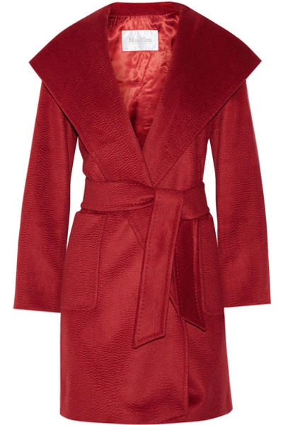 Max Mara Hooded & Belted Camel Coat, Red