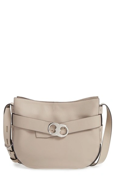 Shop Tory Burch 'gemini' Belted Leather Hobo In French Grey
