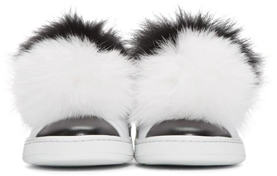 Shop Joshua Sanders Black & White Fur Pom Pom Sneakers